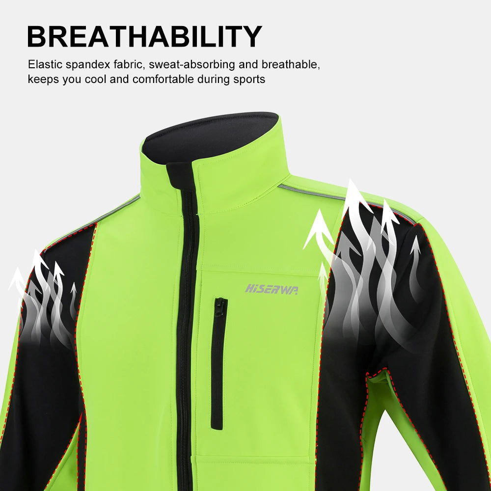 HISERWA Cycling Men's Jacket WindProof Fleece Pro Cycling Jackets Longsleeve Warm Soft Brushed Pro Breathable Bicycle Clothing
