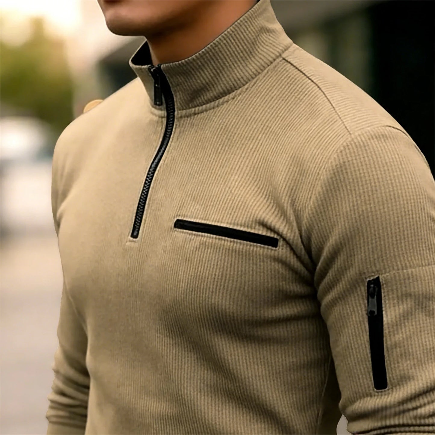 New light luxury light mature casual men sports retro  style striped zipper  arm  fashion men  outdoor  long  sleeve POLO shirt