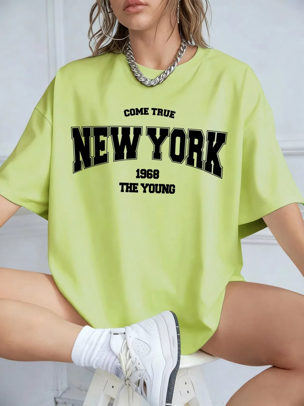 When 1968 The New York Is Young Cotton Woman Tshirts Oversize Daily Tshirts Creativity Streettshirt Individual Casual Clothes