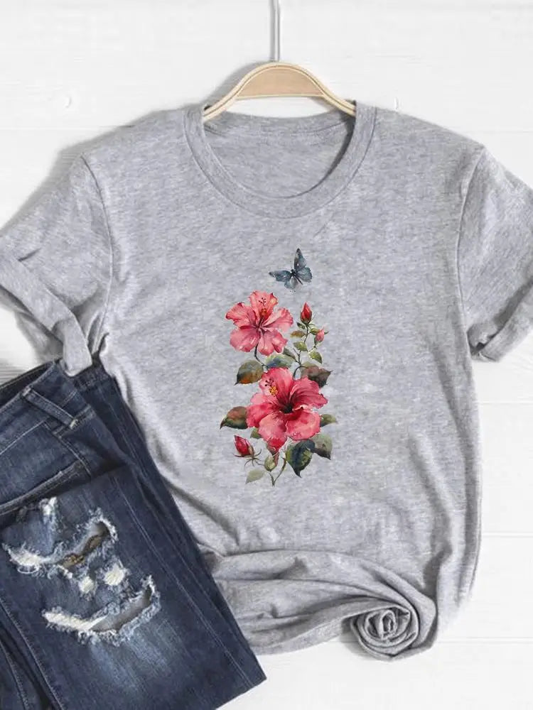 Tee Basic Clothing Women Clothes Print T Shirt Leopard Love Heart Trend Cute Summer Top Fashion Short Sleeve Graphic T-shirt