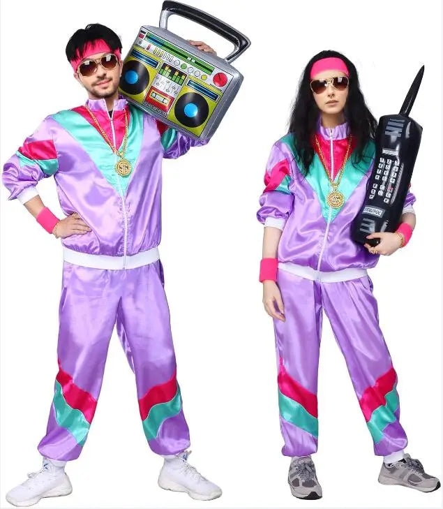Tracksuit Costumes for Men 90s Hip Hop Shell Suit Costume Mens 80s Retro Tracksuit Jacket Disco Costume Windbreaker and Pants