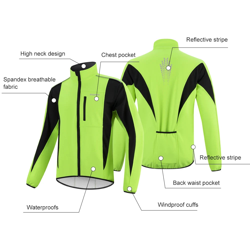 HISERWA Cycling Men's Jacket WindProof Fleece Pro Cycling Jackets Longsleeve Warm Soft Brushed Pro Breathable Bicycle Clothing