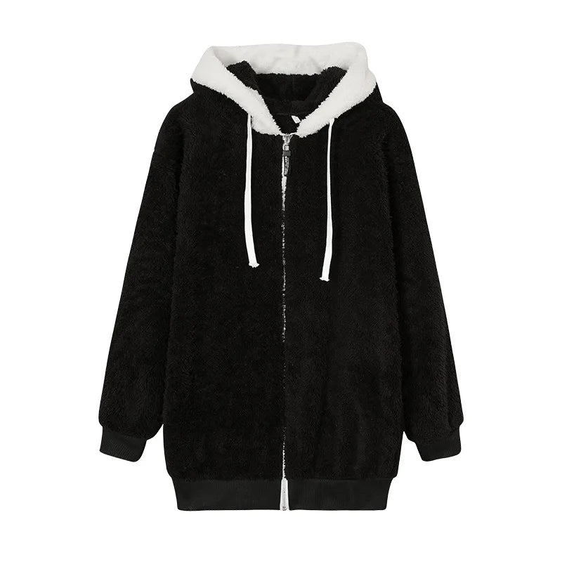 New Style Winter Fashion Women's Coat Casual Hooded Zipper Ladies Clothes Cashmere Women Fleece Jacket Solid Color Ladies Coats