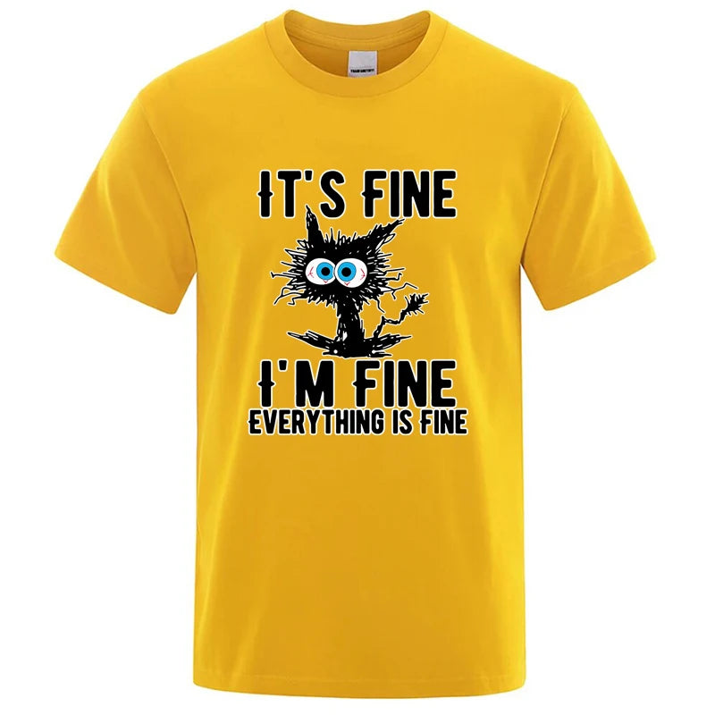Men's High Quality T-shirt 100% Cotton Funny Cool Cat Printed T-shirt Casual Men's Short Sleeve T-shirt for Men T-Shirt Male Top
