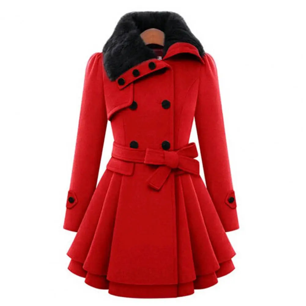 Winter Women's Jacket Windbreaker Warm Plush Thick Clothes Double Breasted Belt Autumn and Winter Korean Style Slim Lapel Coat