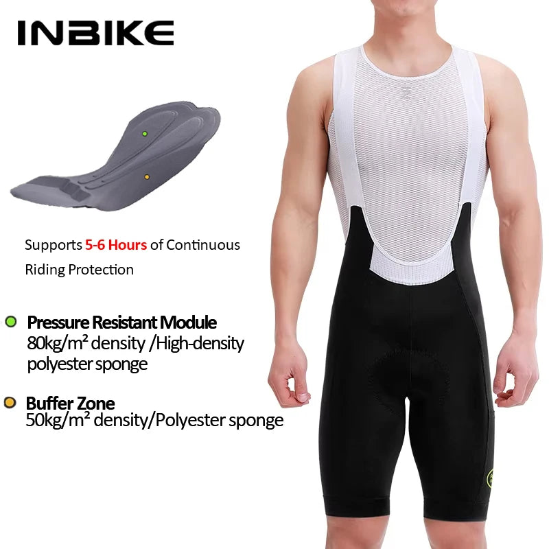 INBIKE 2025 Men's Cycling Bib Shorts High-Waisted Breathable Biking Bicycle Bibs Pants MTB Cycling Clothing Man with Pockets