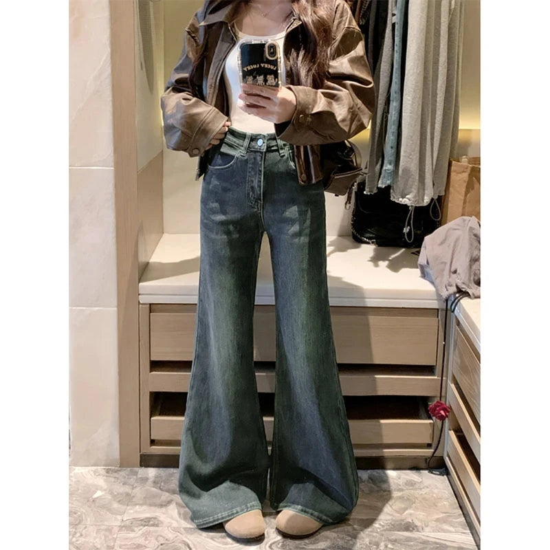 Jeans For Woman Y2k Clothes Retro Flared Trousers Winter High Waist Loose Fit Wide Leg Denim Pants Slimming Fashion Casual