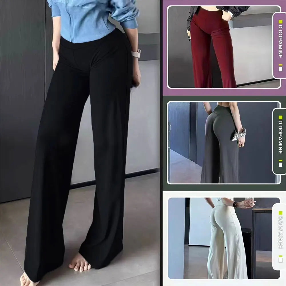 Women's Nude Feel Casual Straight Leg Pants Soft Slim Fit Wide Leg Yoga Trousers Running Gym Active Long Pants Plus Size Clothes