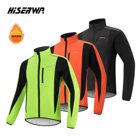 HISERWA Cycling Men's Jacket WindProof Fleece Pro Cycling Jackets Longsleeve Warm Soft Brushed Pro Breathable Bicycle Clothing