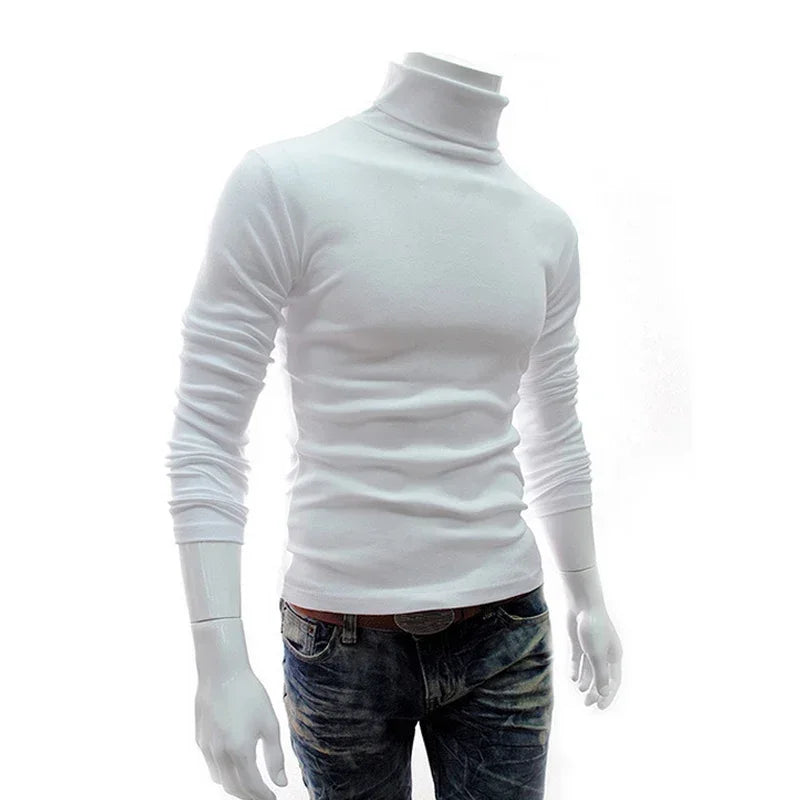 Spring Autumn Thin Men Pullovers Sweaters Turtleneck Knitted Sweater for Men Warm Clothing Male Sweaters Full Black White Tops