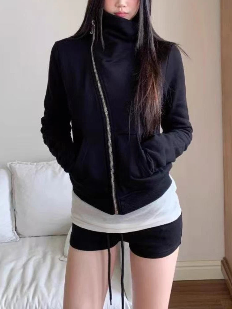Korean Fashion Hooded Long Sleeve Jacket Women Autumn Winter Casual Loose Cardigan Top Harajuku Solid Y2k Zipper Clothes 2025