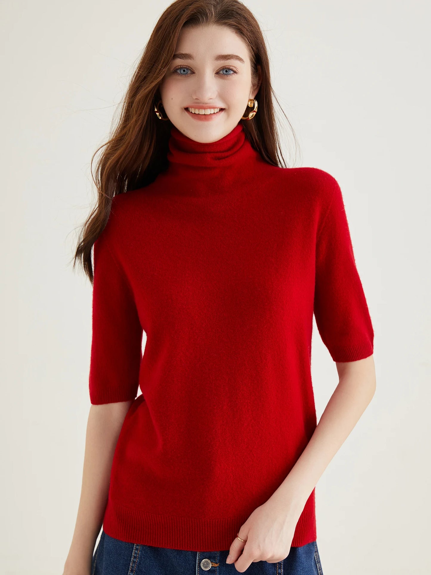 Women's Knit Tops Short Sleeve Fashion Women Sweaters New 100% Merino Wool Knitwears Vintage Sweater Turtleneck Pullover Clothes