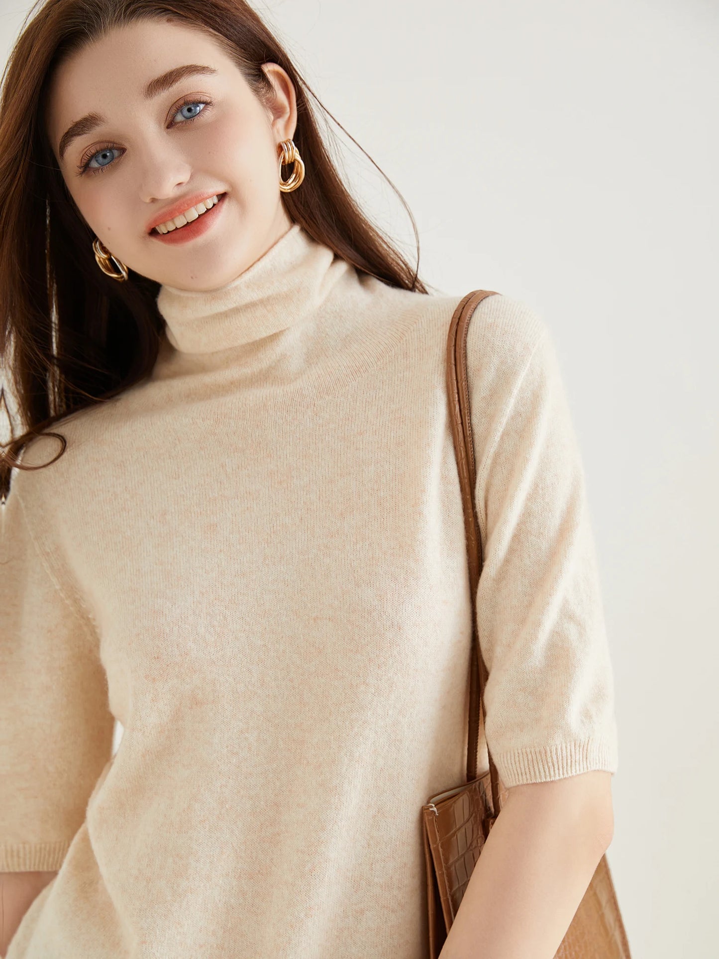 Women's Knit Tops Short Sleeve Fashion Women Sweaters New 100% Merino Wool Knitwears Vintage Sweater Turtleneck Pullover Clothes