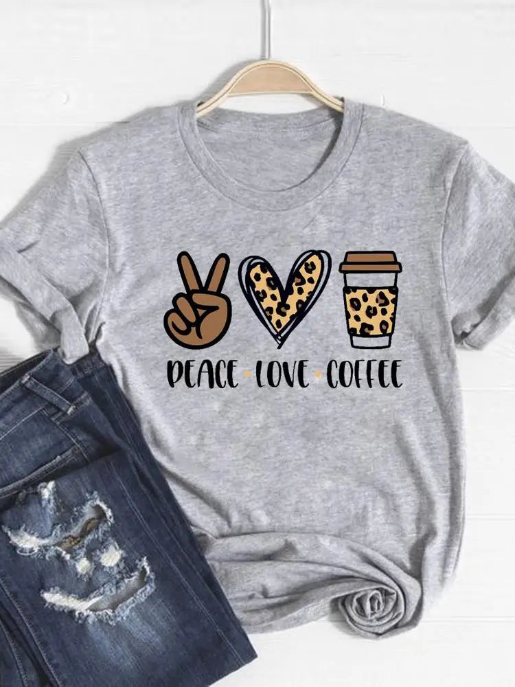 Tee Basic Clothing Women Clothes Print T Shirt Leopard Love Heart Trend Cute Summer Top Fashion Short Sleeve Graphic T-shirt