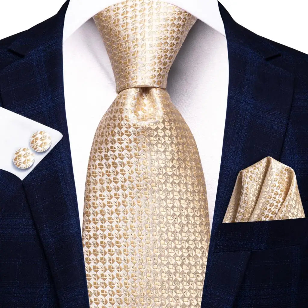 Hi-Tie Champagne Floral Paisley Silk Elegant Tie For Men Groom Wedding Men Necktie Pocket Square Cufflink Accessory Wholesale