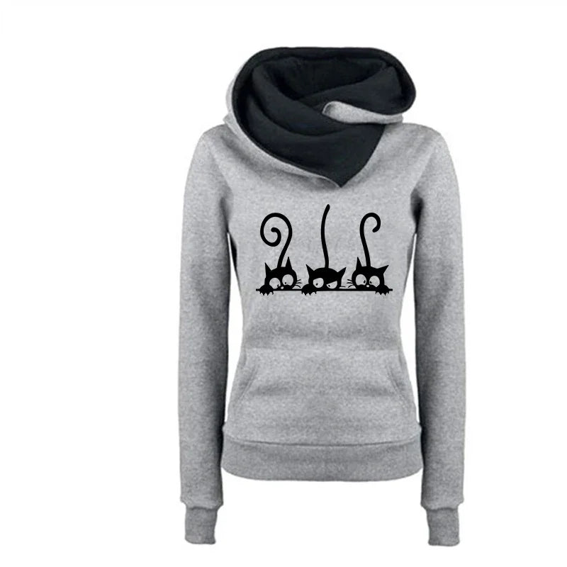 New Arrival Women's Cute Cat Hoodies Autumn Winter Warm Sweatshirt High Quality Ladies Daily Casual Sports Jogging Top Clothes