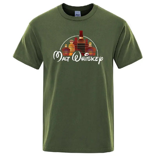 Summer Men's T-shirt 100% Cotton Funny Malt Whiskey Print Summer Loose O-neck Cool T Shirt for Men Short Sleeve T-shirt Male Tee