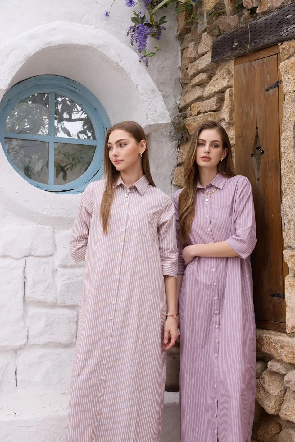 AS  SS26 Pinstripe shirt maxi dress  casual style 100% cotton woman clothes