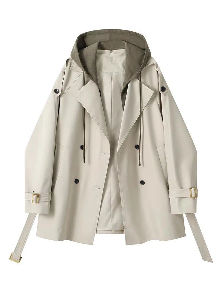 Lautaro Spring Autumn Flowy Casual Trench Coat for Women Belt Double Breasted Loose Luxury Designer Fake 2 Pieces Clothes 2024
