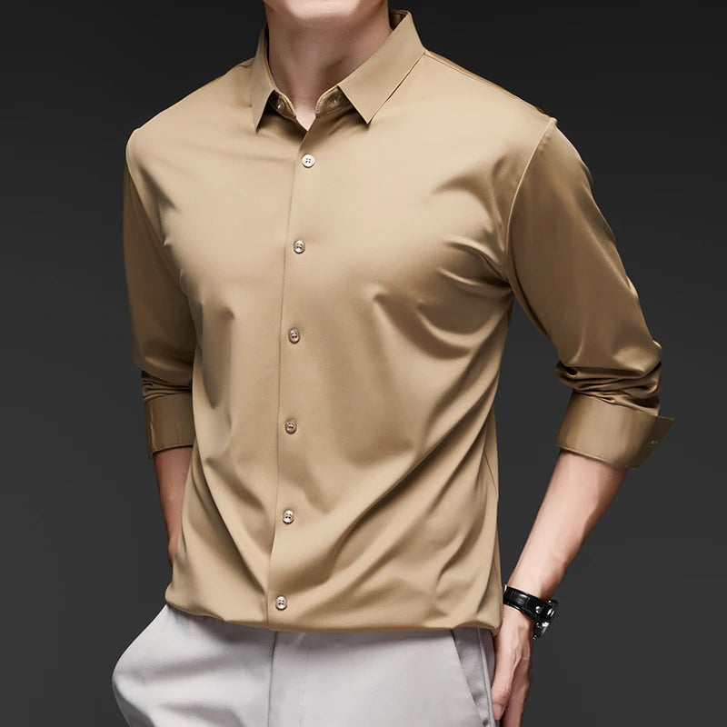 Premium Men's Ultra-Stretch Shirt - High-Quality Silky Business Formal Long-Sleeve Shirt for Social and Casual Wear