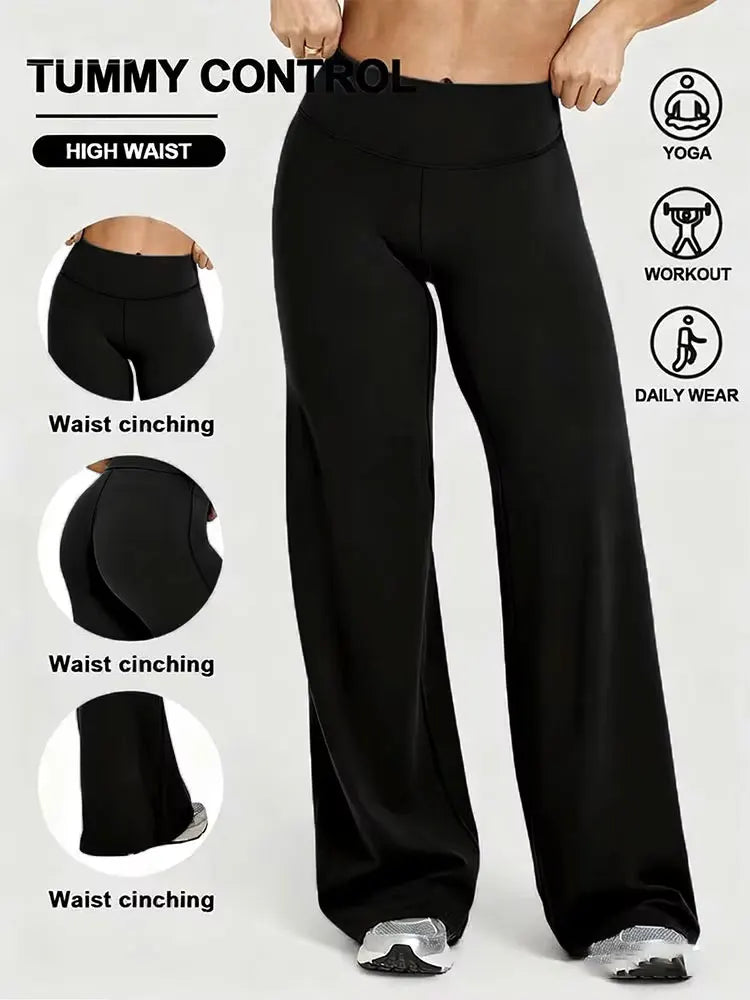 Women's Nude Feel Casual Straight Leg Pants Soft Slim Fit Wide Leg Yoga Trousers Running Gym Active Long Pants Plus Size Clothes