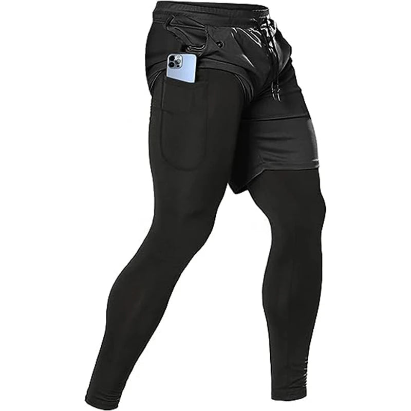 Men's Sport Pants 2 In1 Training Athletic Tracksuits Sportswear Workout Male Jogging Trousers Gym Fitness Running Pants Men