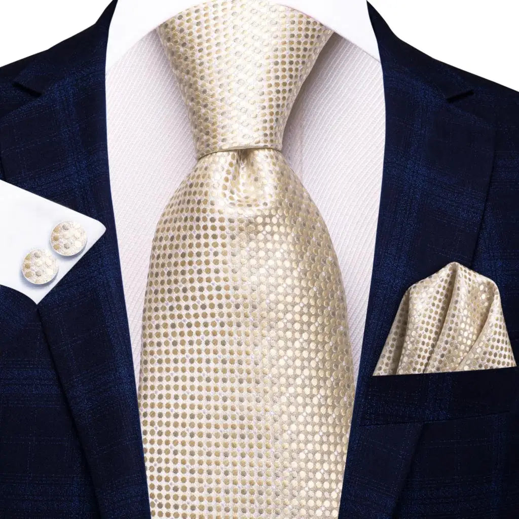 Hi-Tie Champagne Floral Paisley Silk Elegant Tie For Men Groom Wedding Men Necktie Pocket Square Cufflink Accessory Wholesale