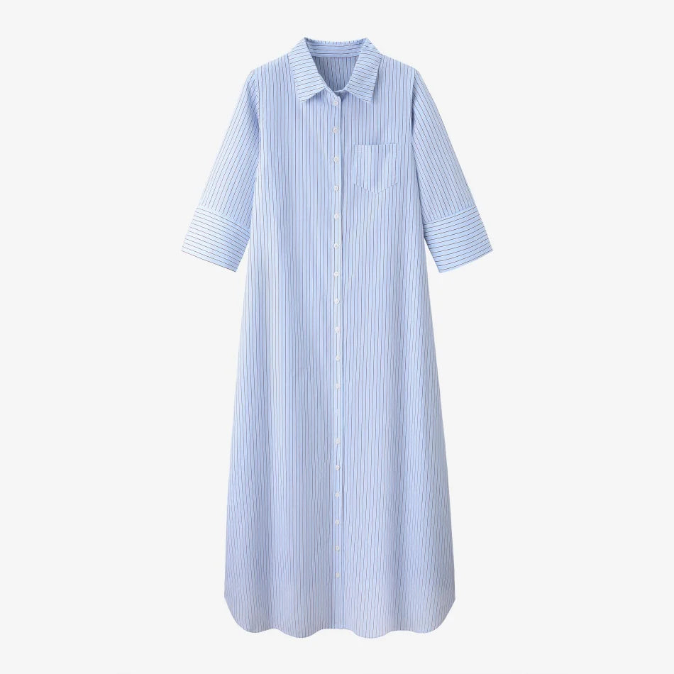 AS  SS26 Pinstripe shirt maxi dress  casual style 100% cotton woman clothes