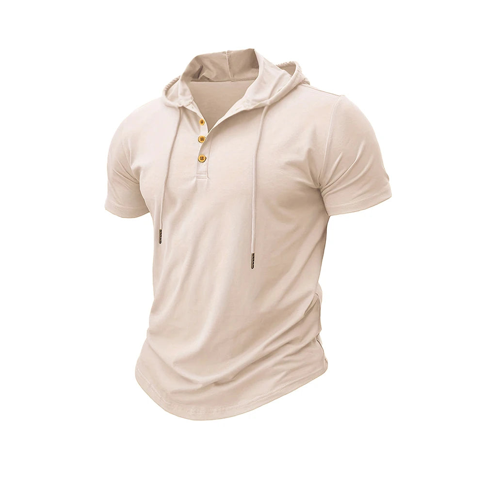 Men T Shirts  Summer Slim Fitness Hooded Short-Sleeved Bodybuilding Quick Dry Tshirt Male Gym Clothes Breathable Sports Tops