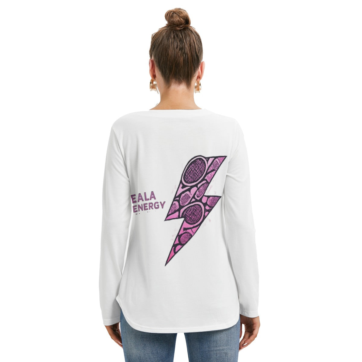 All-Over Print Women's Long Sleeve Neckline Tie Sweatshirt
