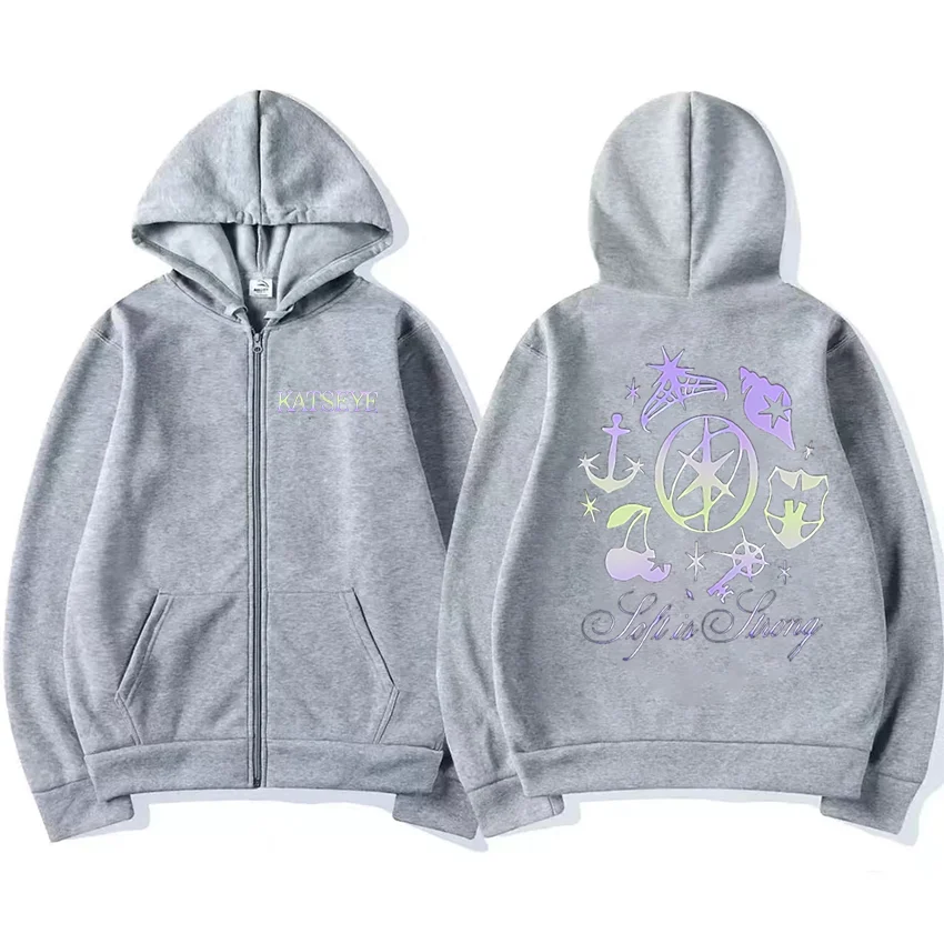 Katseye Graphics tracksuit vintage Hoodie Men Women 2025 tops Fleece fashion clothes Hip Hop Coat Zip Up Jacket Loose streetwear