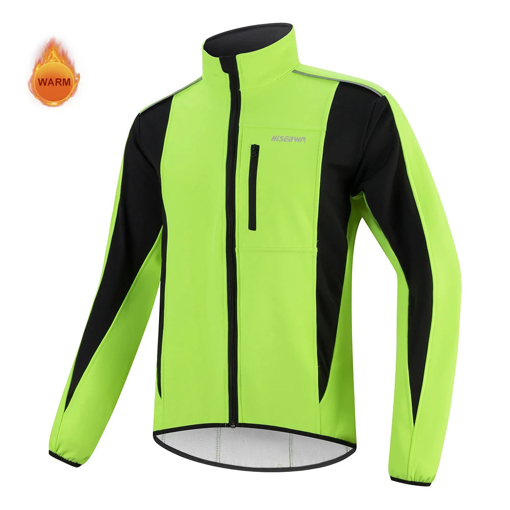HISERWA Cycling Men's Jacket WindProof Fleece Pro Cycling Jackets Longsleeve Warm Soft Brushed Pro Breathable Bicycle Clothing