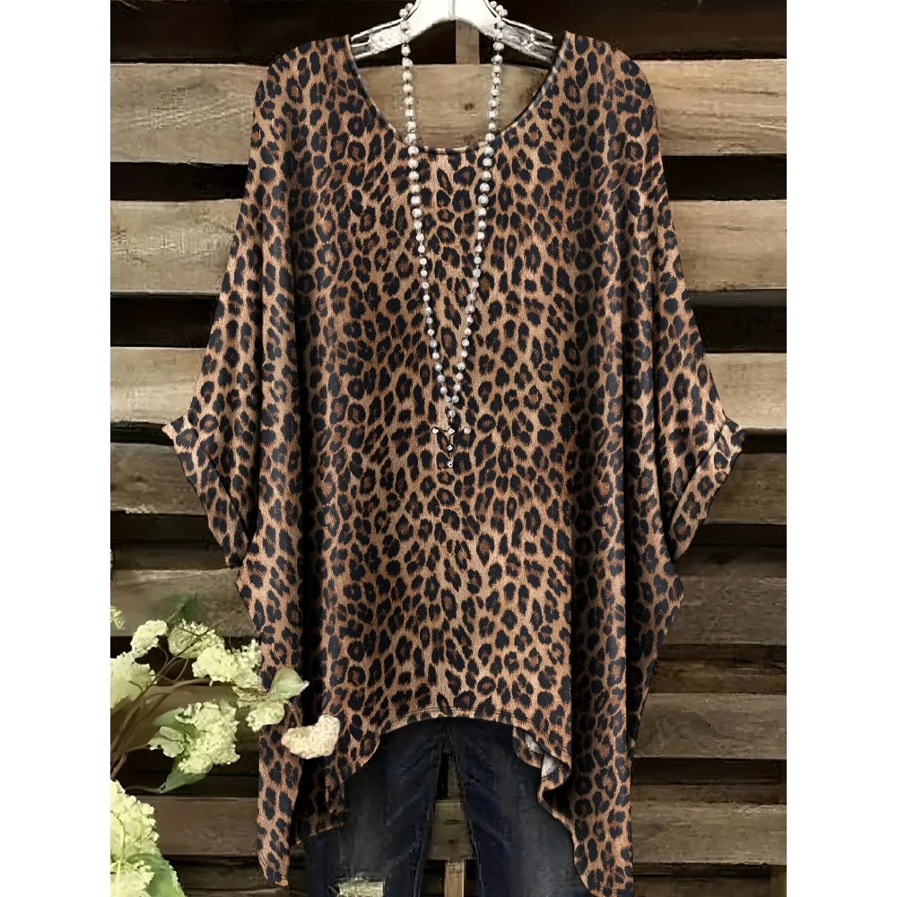 2025 New Women's T-Shirt Fashion Leopard 3D Print Tops Summer Sexy Round Neck Short Sleeve Tee Street Casual Loose Woman Clothes