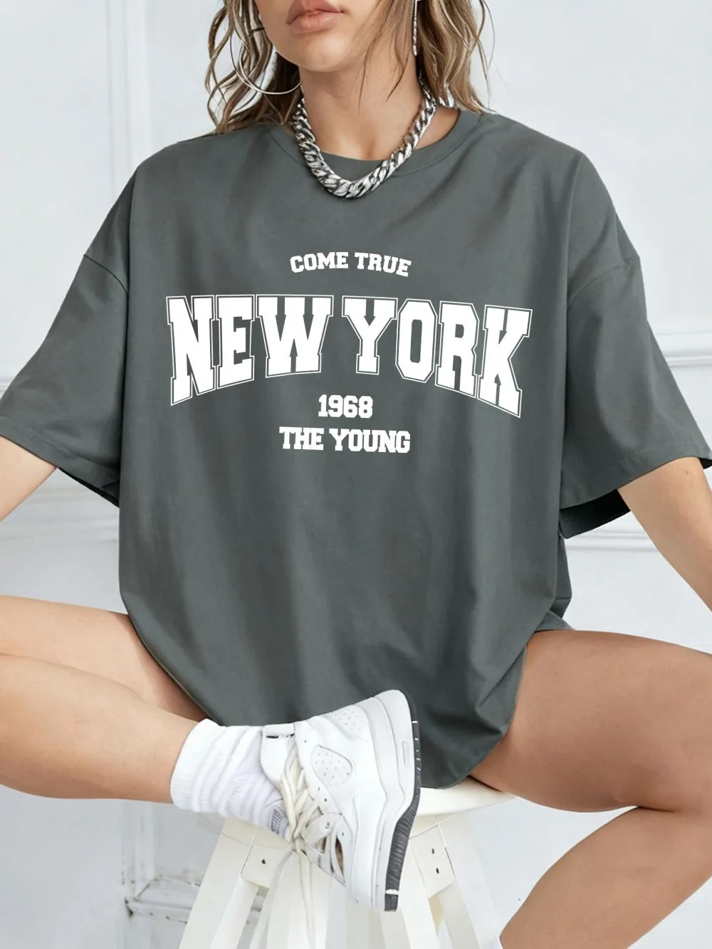 When 1968 The New York Is Young Cotton Woman Tshirts Oversize Daily Tshirts Creativity Streettshirt Individual Casual Clothes