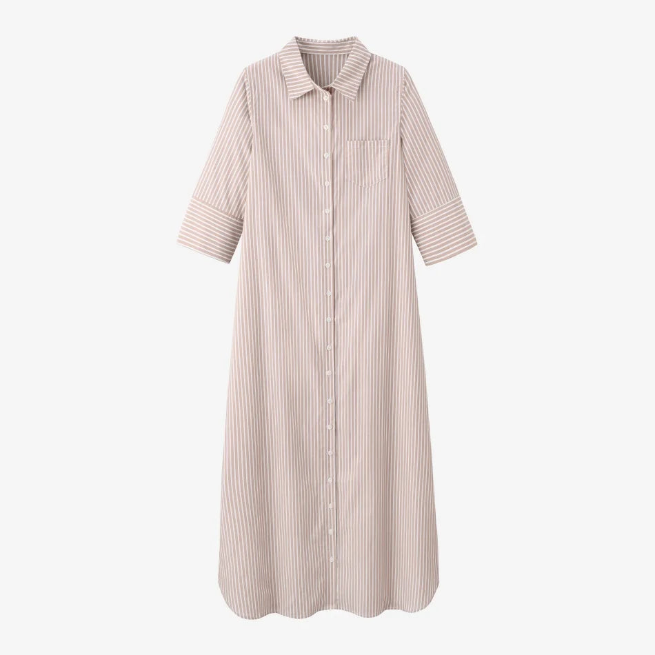AS  SS26 Pinstripe shirt maxi dress  casual style 100% cotton woman clothes