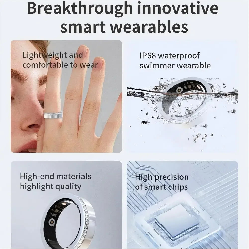 QINO R14 Smart Ring for Women Men, Fashion Health Monitor Heart Rate, Sleep & Menstrual Cycle Tracking, Waterproof Charge case