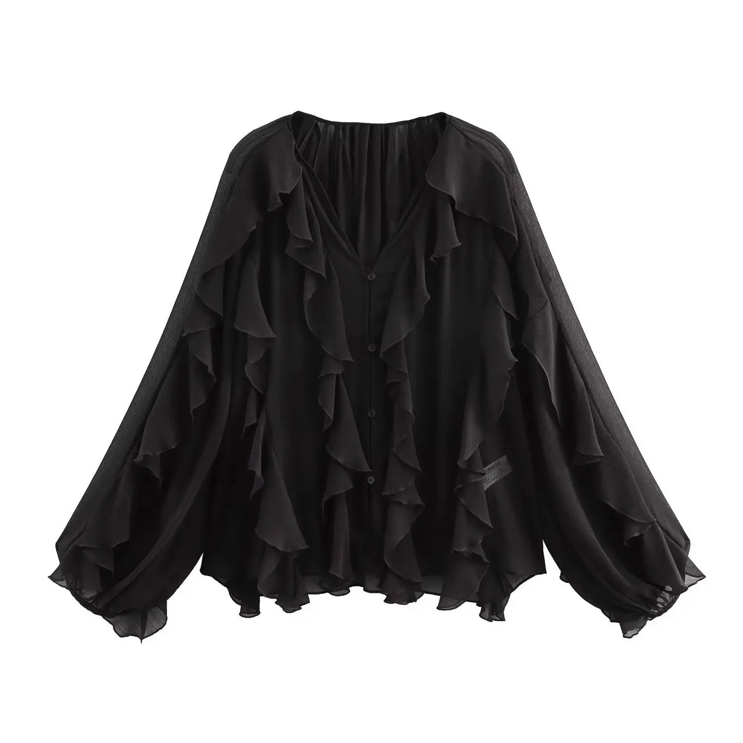Women Casual Ruffled Shirt Women Loose Lace Up Hollow Out V Neck Tops Spring Blouses Women Clothes 4786063