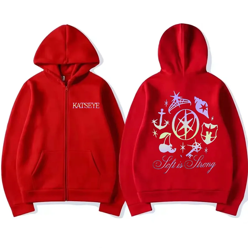 Katseye Graphics tracksuit vintage Hoodie Men Women 2025 tops Fleece fashion clothes Hip Hop Coat Zip Up Jacket Loose streetwear