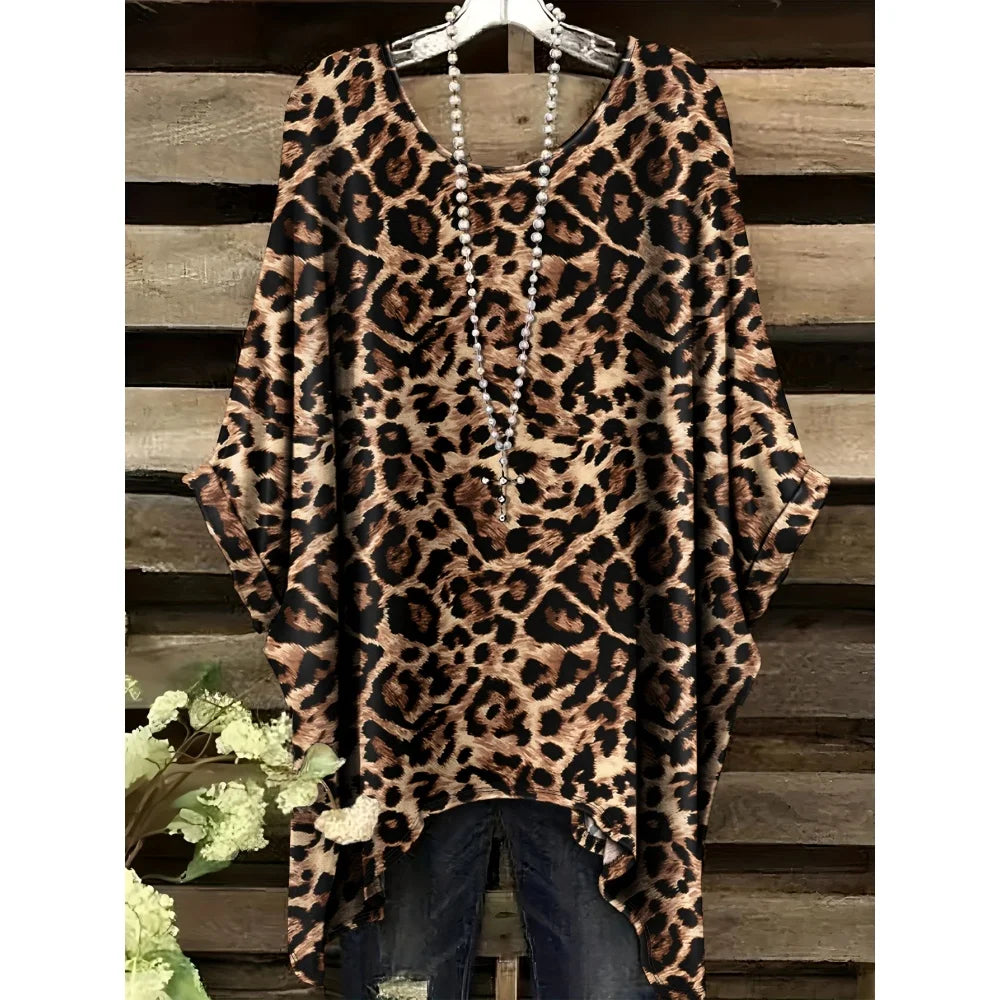 2025 New Women's T-Shirt Fashion Leopard 3D Print Tops Summer Sexy Round Neck Short Sleeve Tee Street Casual Loose Woman Clothes