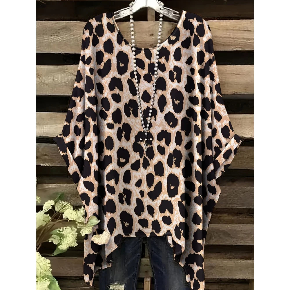 2025 New Women's T-Shirt Fashion Leopard 3D Print Tops Summer Sexy Round Neck Short Sleeve Tee Street Casual Loose Woman Clothes