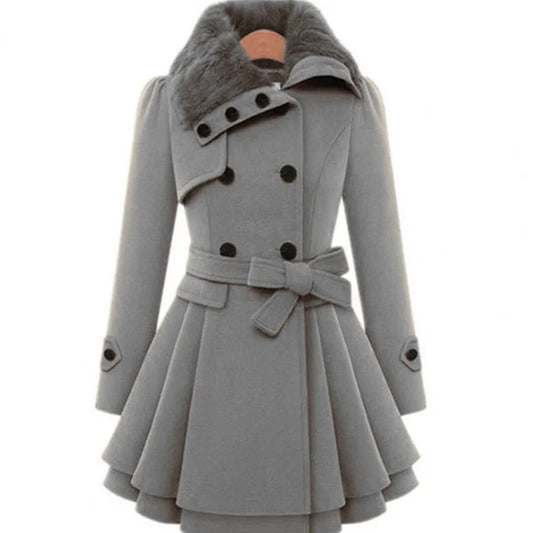 Winter Women's Jacket Windbreaker Warm Plush Thick Clothes Double Breasted Belt Autumn and Winter Korean Style Slim Lapel Coat