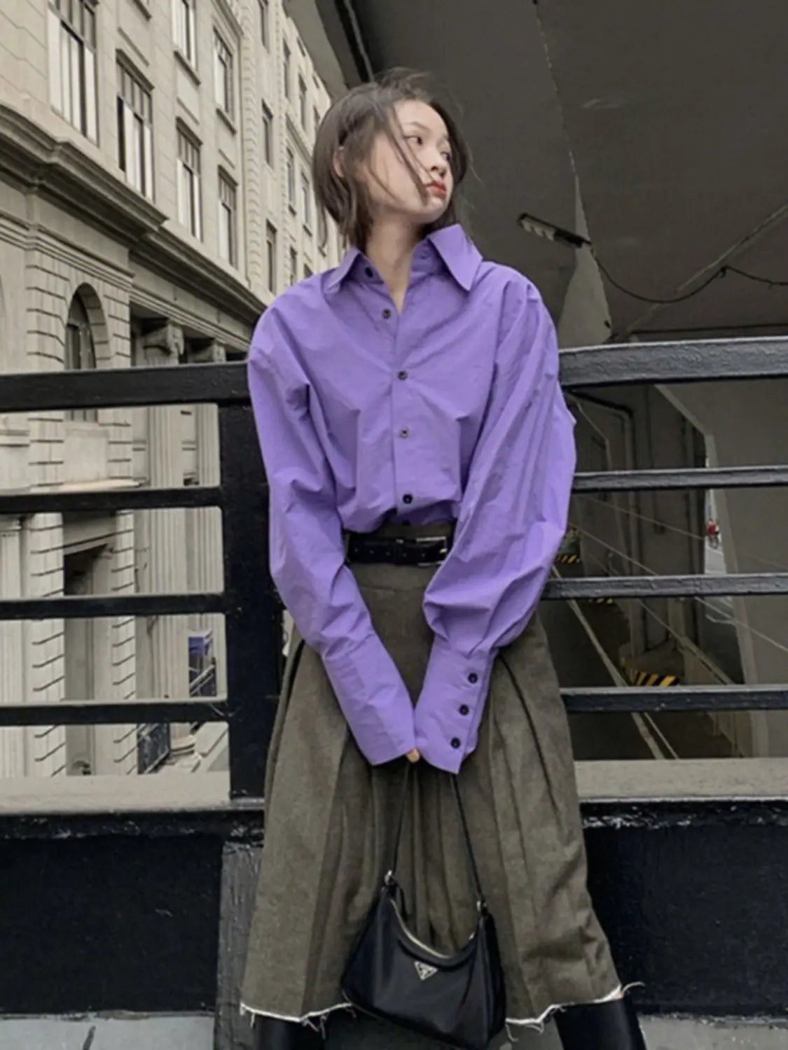Purple Shirts Women Gentle Office Lady Loose Leisure Sweet New Autumn Korean Clothes Stylish Basic De Mujer Buttons Design Tops