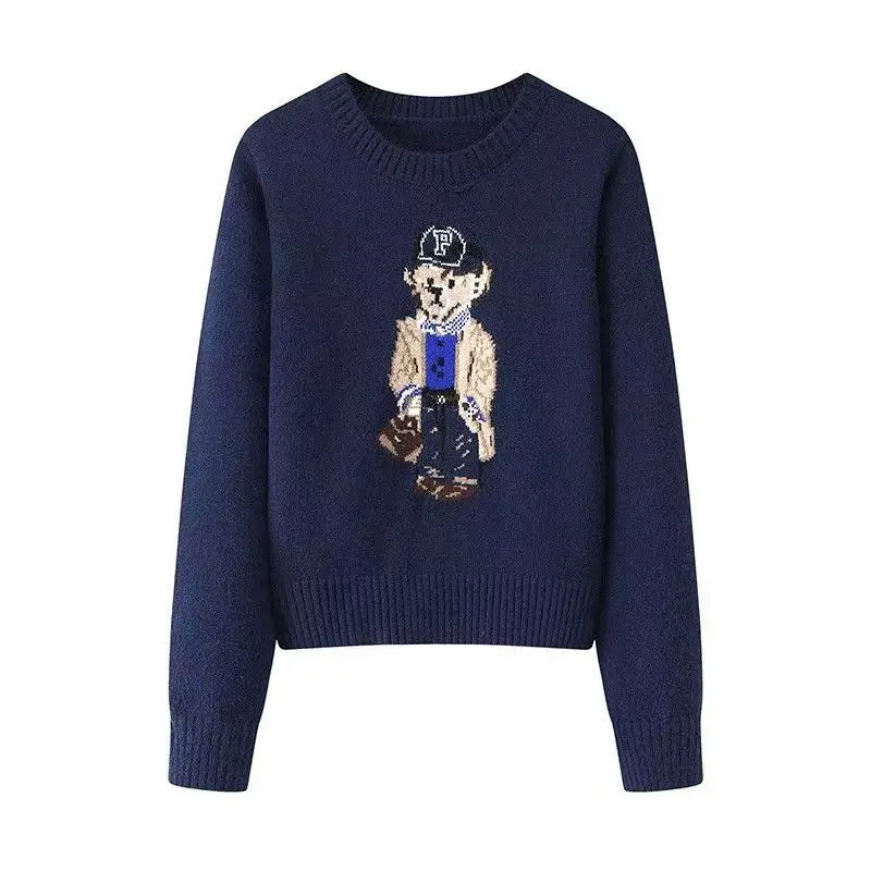 New 2026 Autumn Winter Pullover Sweater Women Cashmere Knitwear Tops Bear Print Warm Pullovers Korean Fashion Chic Woman Clothes