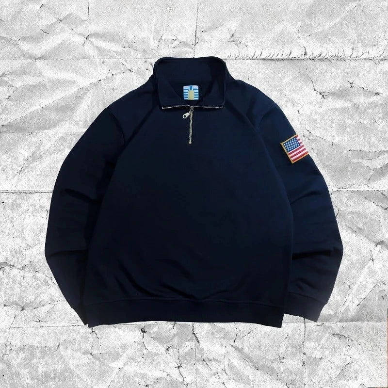 Y2k Retro Embroidery Sweatshirt Stand Collar Quarter Zip Pullover Casual Sports Streetwear All Top Quality Men Clothes