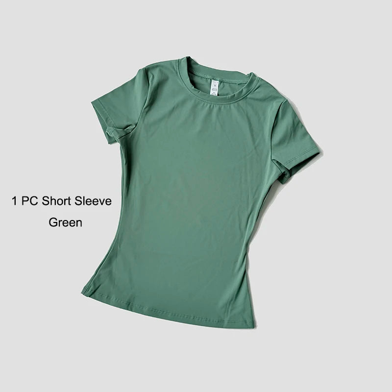 Women's Sports Yoga Set Seamless Knitted Fitness Gym Clothes Sportswear Short Sleeve Crop Top Tracksuits Gym Short Leggings
