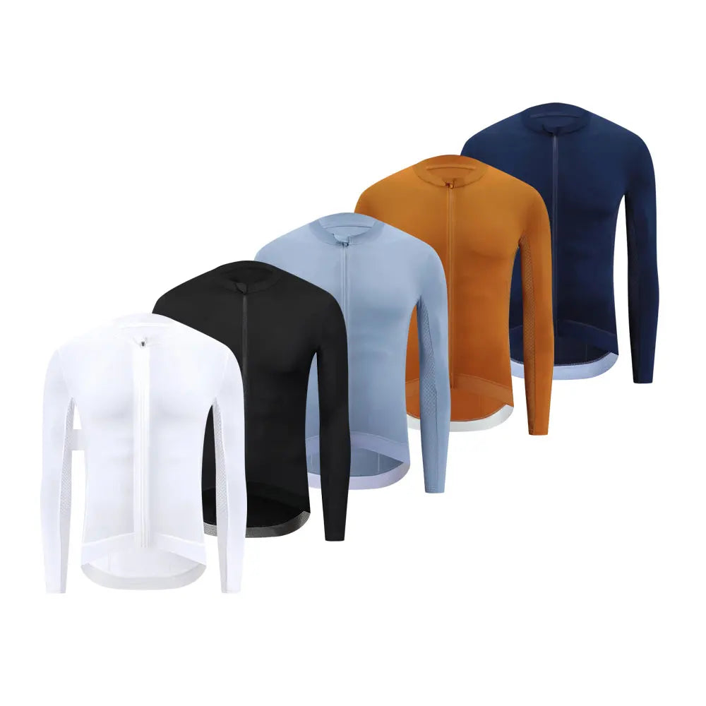 HISERWA Men Cycling Jersey Long Sleeve Pro Aero Slim Fit Cycling Jersey MTB Road Bike Clothing Breathable Quick Dry Shirts Tops