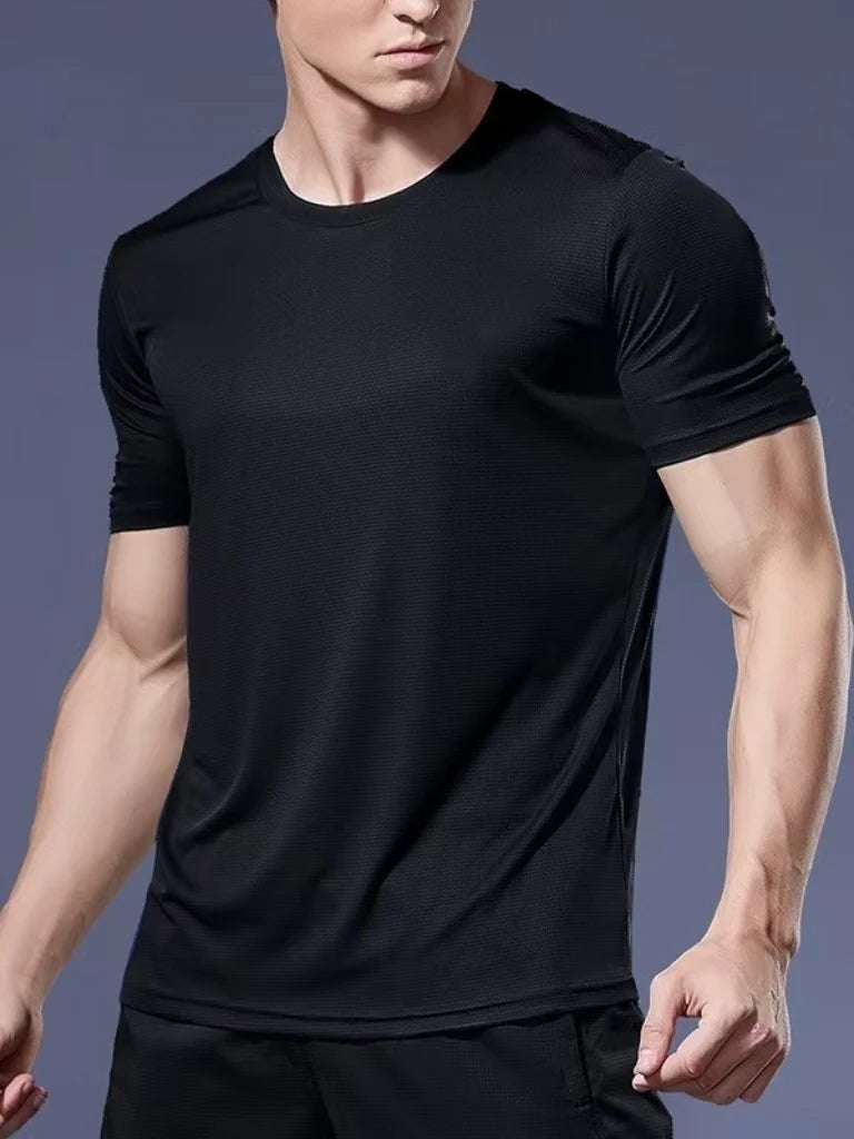 NO LOGO Men's Quick Dry Short Sleeve Gym Running Moisture Wicking Round Neck T-Shirt Training Exercise Gym Sport Shirt Tops