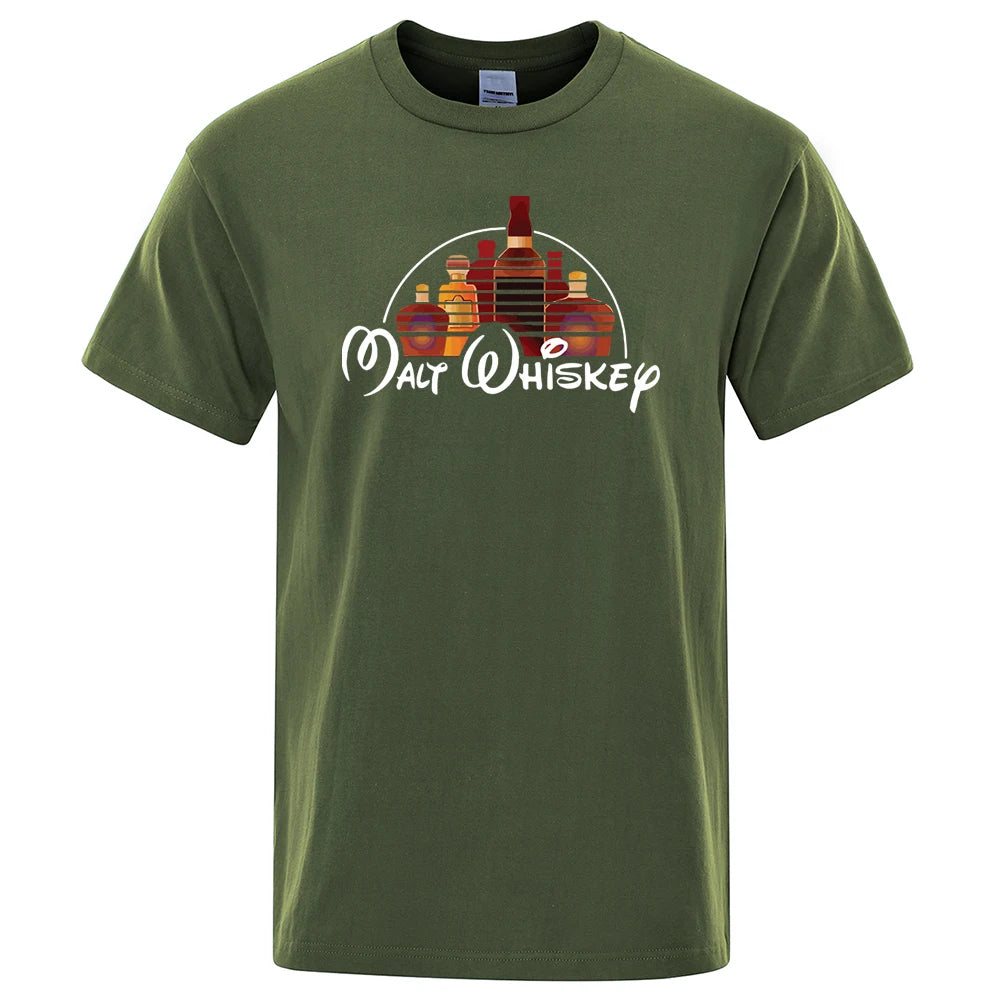 Summer Men's T-shirt 100% Cotton Funny Malt Whiskey Print Summer Loose O-neck Cool T Shirt for Men Short Sleeve T-shirt Male Tee