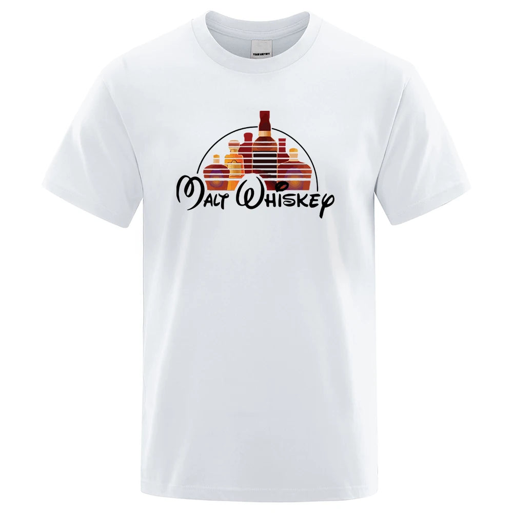 Summer Men's T-shirt 100% Cotton Funny Malt Whiskey Print Summer Loose O-neck Cool T Shirt for Men Short Sleeve T-shirt Male Tee