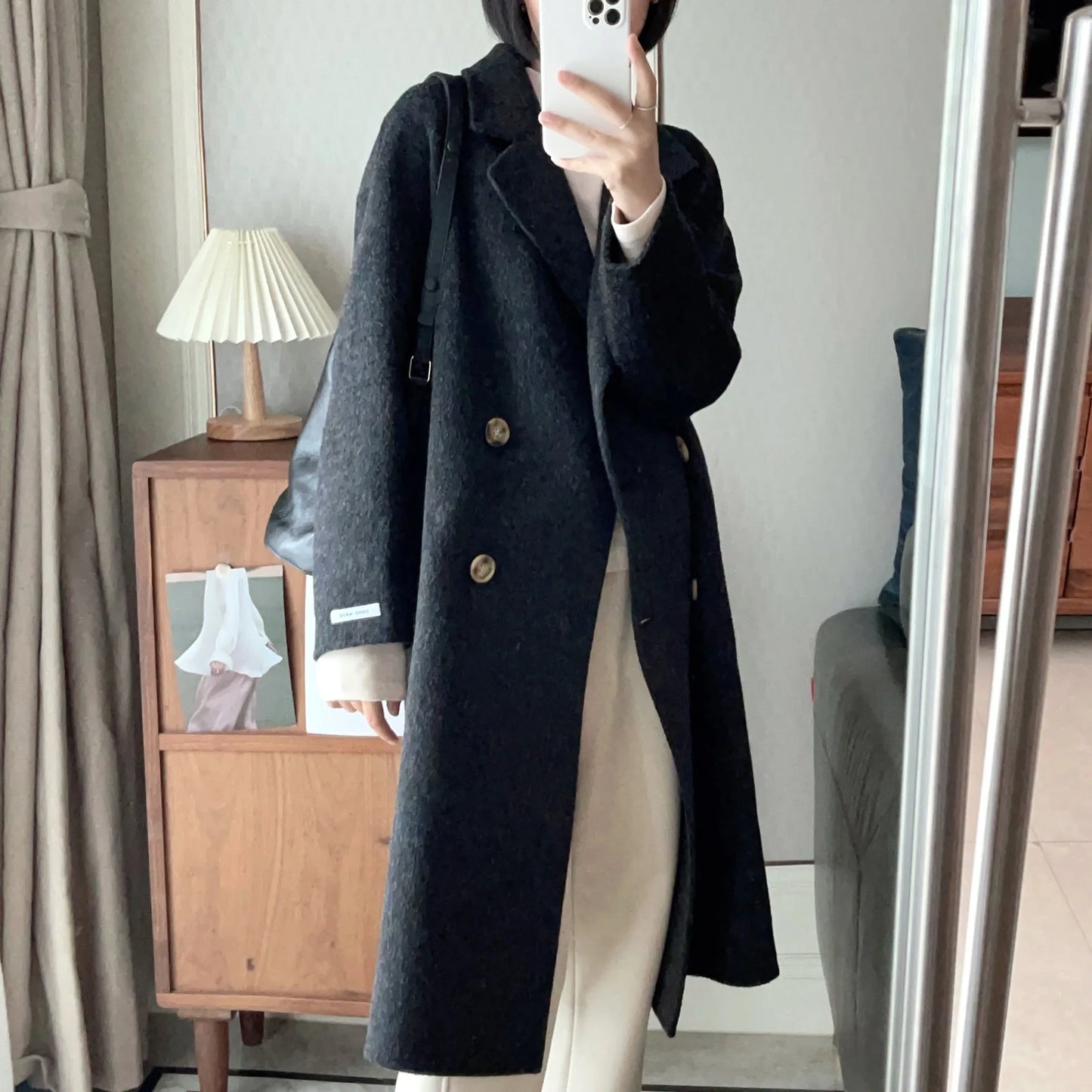 2025 Spring Women Drouble Breasted Woolen Coat Loose Style Cashmere Winter Clothes Long Coats Tops New